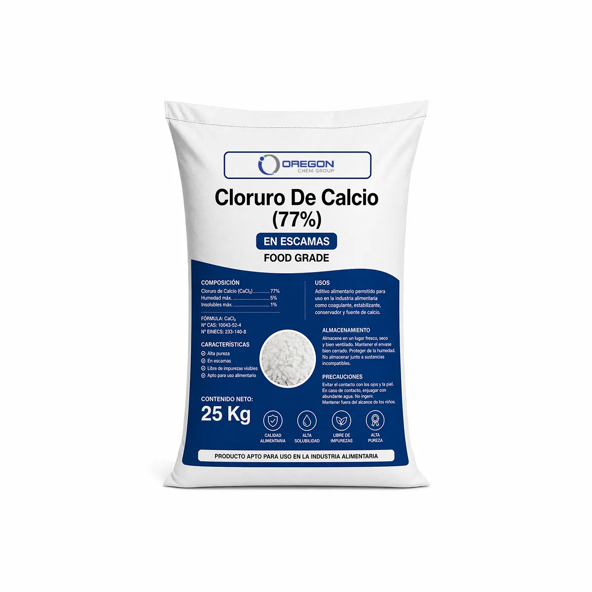 Cloruro De Calcio en Escamas Grado alimenticio 77% 3 Cloruro De Calcio En Escamas 77 Fg 25kg